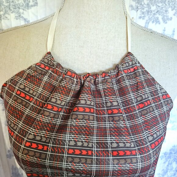 Size Medium Retro Halter Top Vintage Fabric Olive NEW - Picture 2 of 5